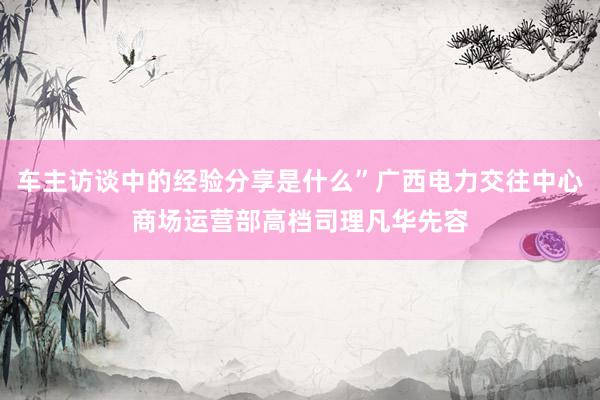 车主访谈中的经验分享是什么”广西电力交往中心商场运营部高档司理凡华先容