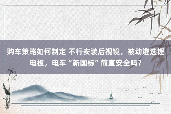 购车策略如何制定 不行安装后视镜，被动遴选锂电板，电车“新国标”简直安全吗？