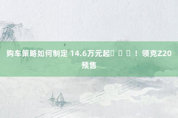 购车策略如何制定 14.6万元起​​​！领克Z20预售