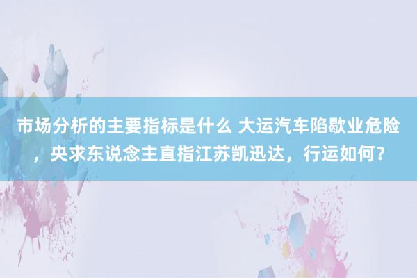 市场分析的主要指标是什么 大运汽车陷歇业危险，央求东说念主直指江苏凯迅达，行运如何？