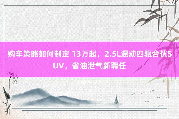 购车策略如何制定 13万起，2.5L混动四驱合伙SUV，省油泄气新聘任