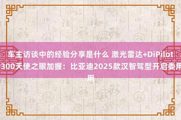 车主访谈中的经验分享是什么 激光雷达+DiPilot 300天使之眼加握：比亚迪2025款汉智驾型开启委用