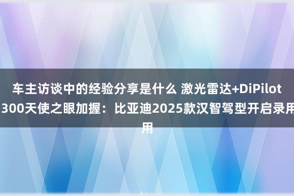 车主访谈中的经验分享是什么 激光雷达+DiPilot 300天使之眼加握：比亚迪2025款汉智驾型开启录用