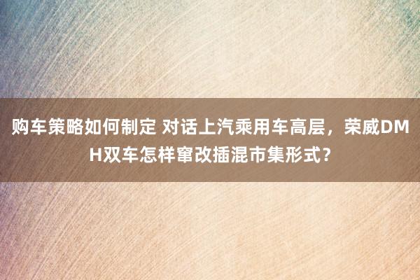 购车策略如何制定 对话上汽乘用车高层，荣威DMH双车怎样窜改插混市集形式？