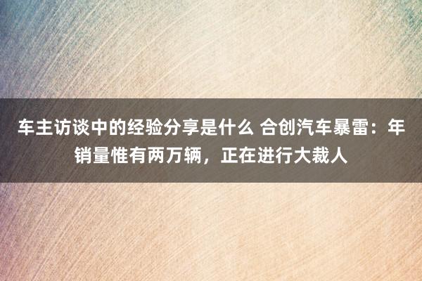 车主访谈中的经验分享是什么 合创汽车暴雷：年销量惟有两万辆，正在进行大裁人