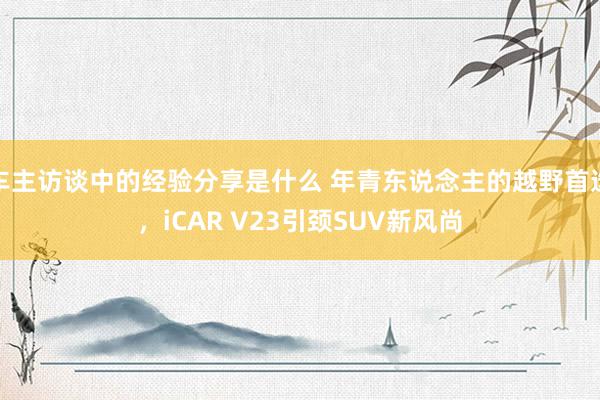 车主访谈中的经验分享是什么 年青东说念主的越野首选，iCAR V23引颈SUV新风尚