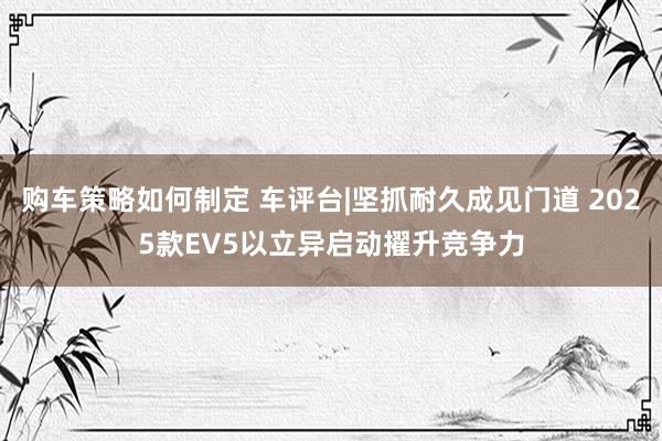 购车策略如何制定 车评台|坚抓耐久成见门道 2025款EV5以立异启动擢升竞争力