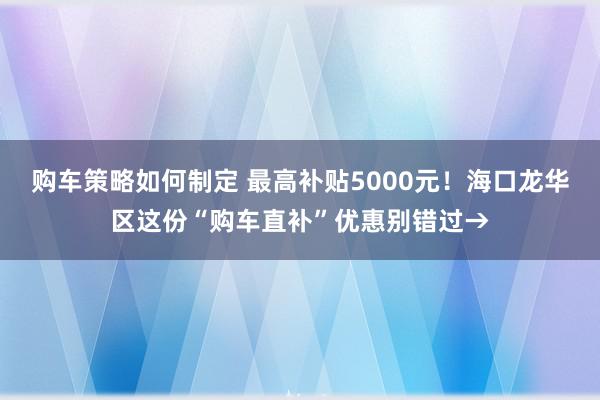 购车策略如何制定 最高补贴5000元！海口龙华区这份“购车直补”优惠别错过→