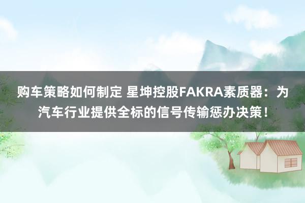 购车策略如何制定 星坤控股FAKRA素质器：为汽车行业提供全标的信号传输惩办决策！