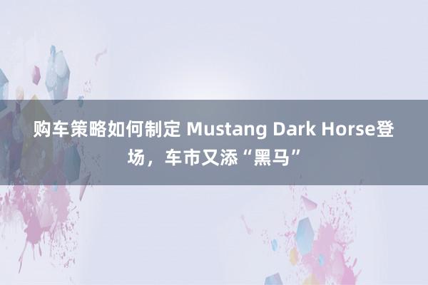 购车策略如何制定 Mustang Dark Horse登场，车市又添“黑马”