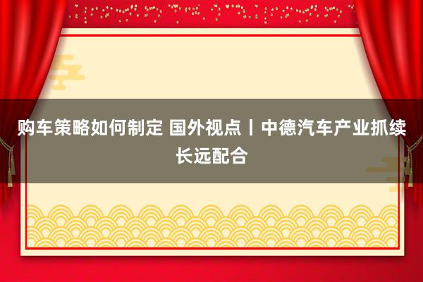 购车策略如何制定 国外视点丨中德汽车产业抓续长远配合