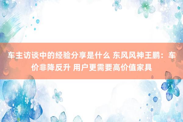 车主访谈中的经验分享是什么 东风风神王鹏：车价非降反升 用户更需要高价值家具