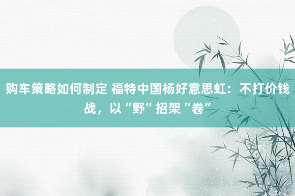 购车策略如何制定 福特中国杨好意思虹：不打价钱战，以“野”招架“卷”