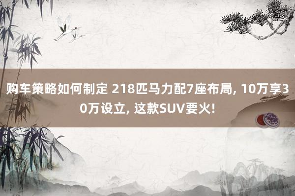 购车策略如何制定 218匹马力配7座布局, 10万享30万设立, 这款SUV要火!