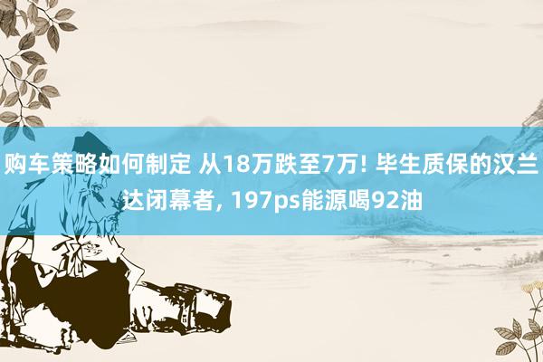 购车策略如何制定 从18万跌至7万! 毕生质保的汉兰达闭幕者, 197ps能源喝92油