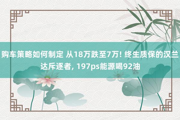 购车策略如何制定 从18万跌至7万! 终生质保的汉兰达斥逐者, 197ps能源喝92油