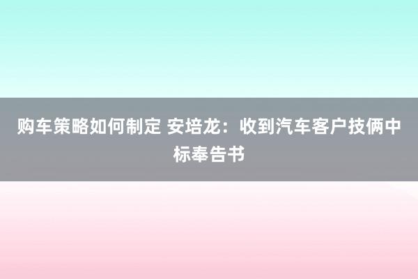 购车策略如何制定 安培龙：收到汽车客户技俩中标奉告书