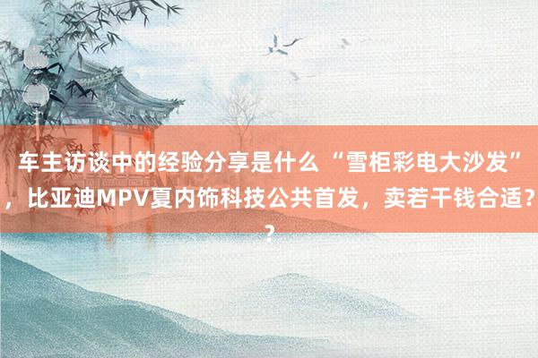 车主访谈中的经验分享是什么 “雪柜彩电大沙发”，比亚迪MPV夏内饰科技公共首发，卖若干钱合适？