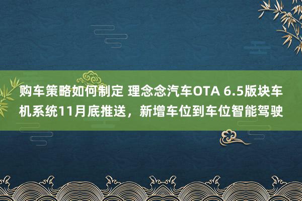 购车策略如何制定 理念念汽车OTA 6.5版块车机系统11月底推送，新增车位到车位智能驾驶