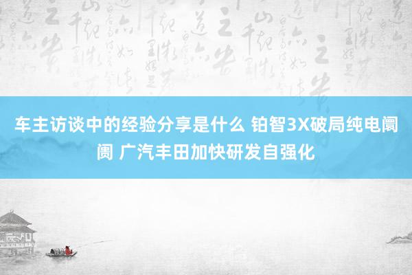 车主访谈中的经验分享是什么 铂智3X破局纯电阛阓 广汽丰田加快研发自强化