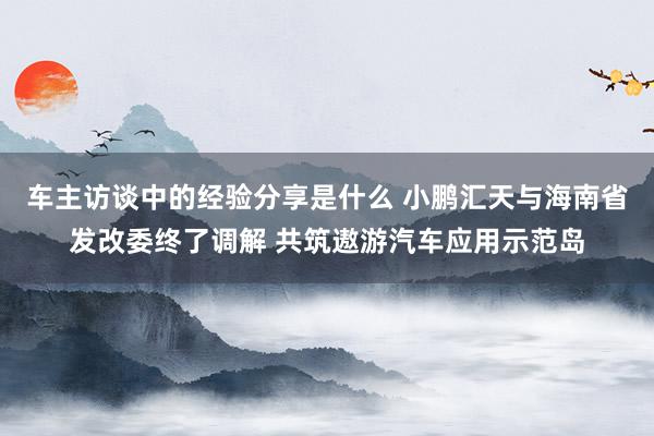 车主访谈中的经验分享是什么 小鹏汇天与海南省发改委终了调解 共筑遨游汽车应用示范岛