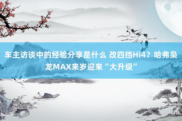 车主访谈中的经验分享是什么 改四挡Hi4？哈弗枭龙MAX来岁迎来“大升级”